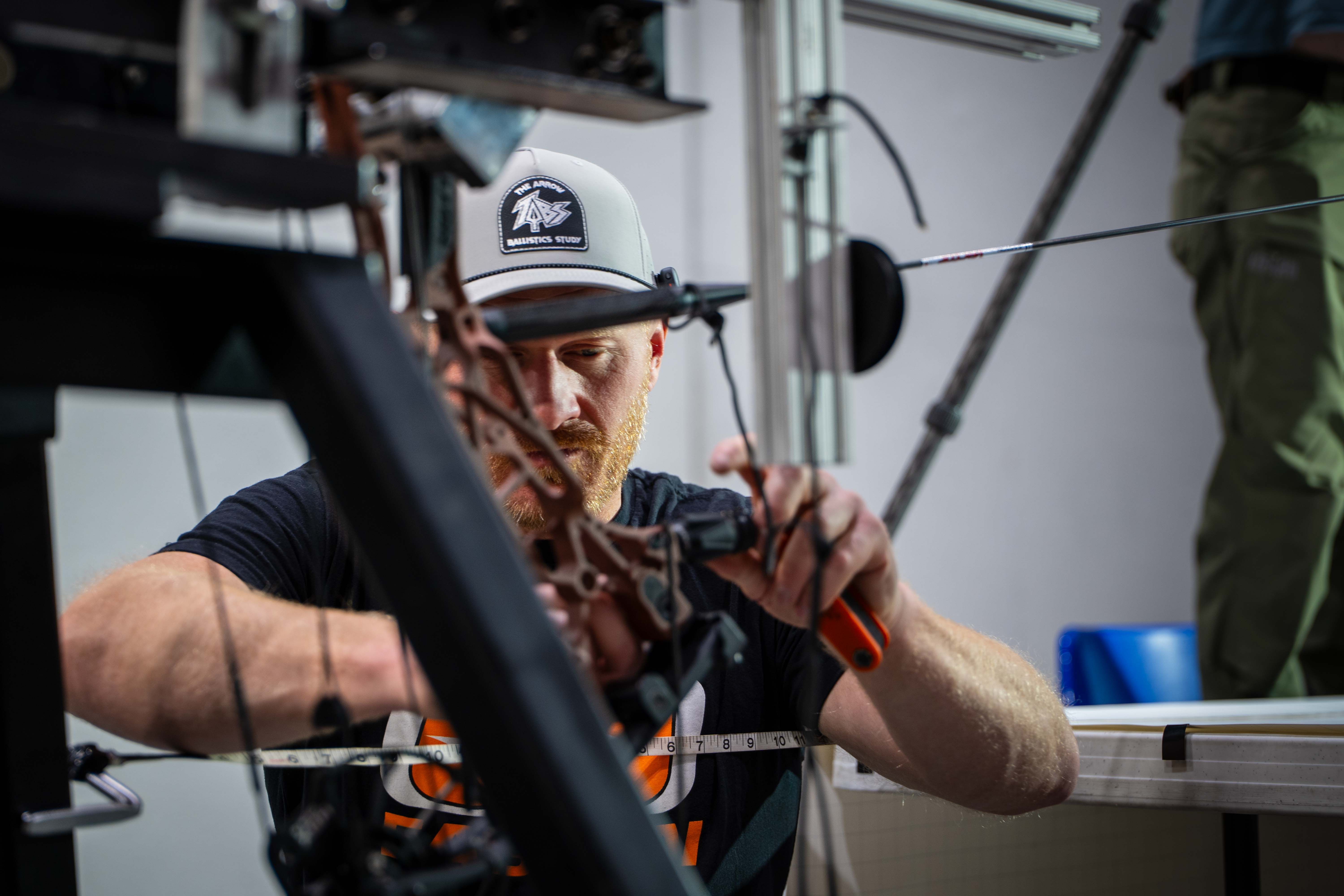 James working on the bow at the test rig