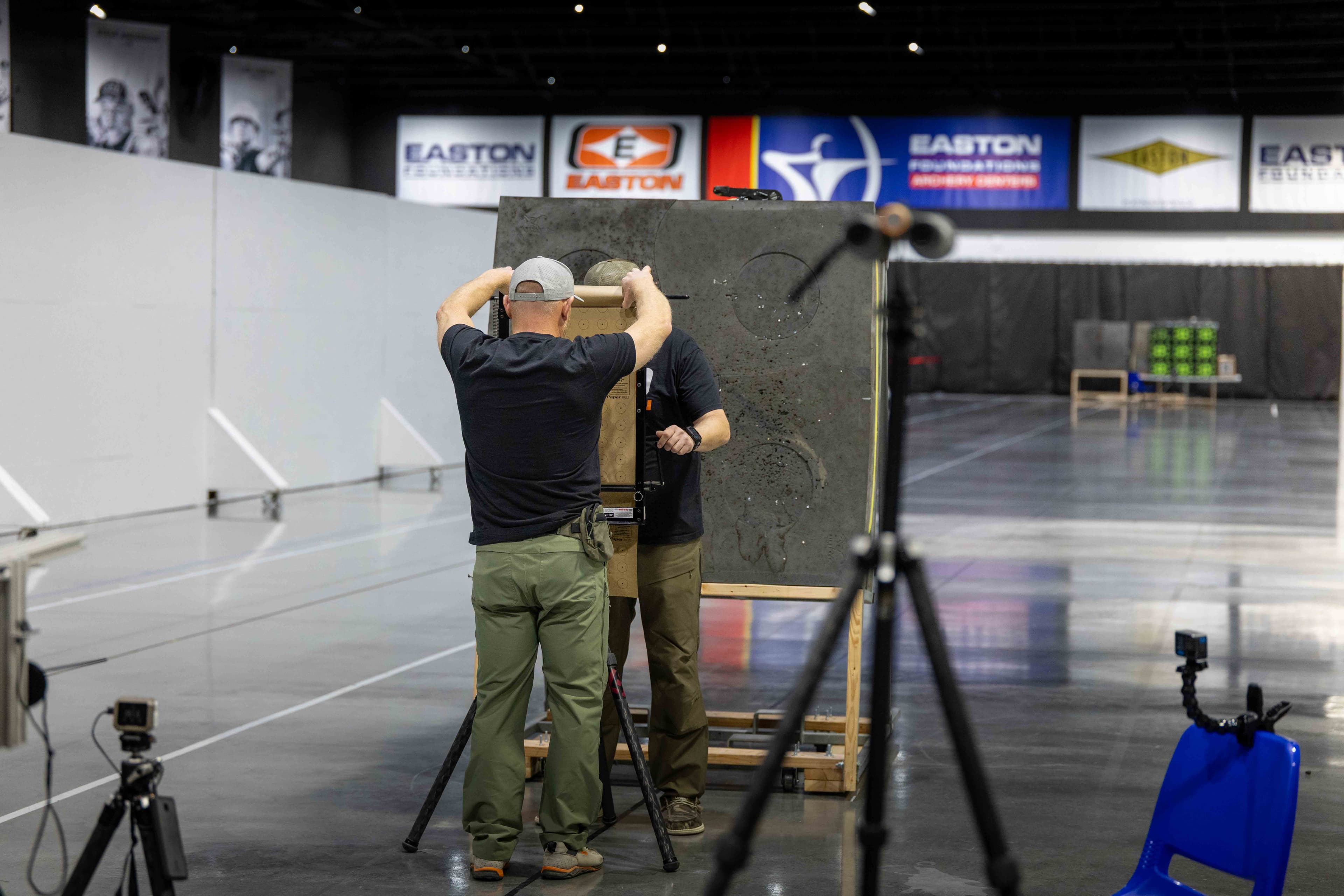 Team members preparing the target board between test sets