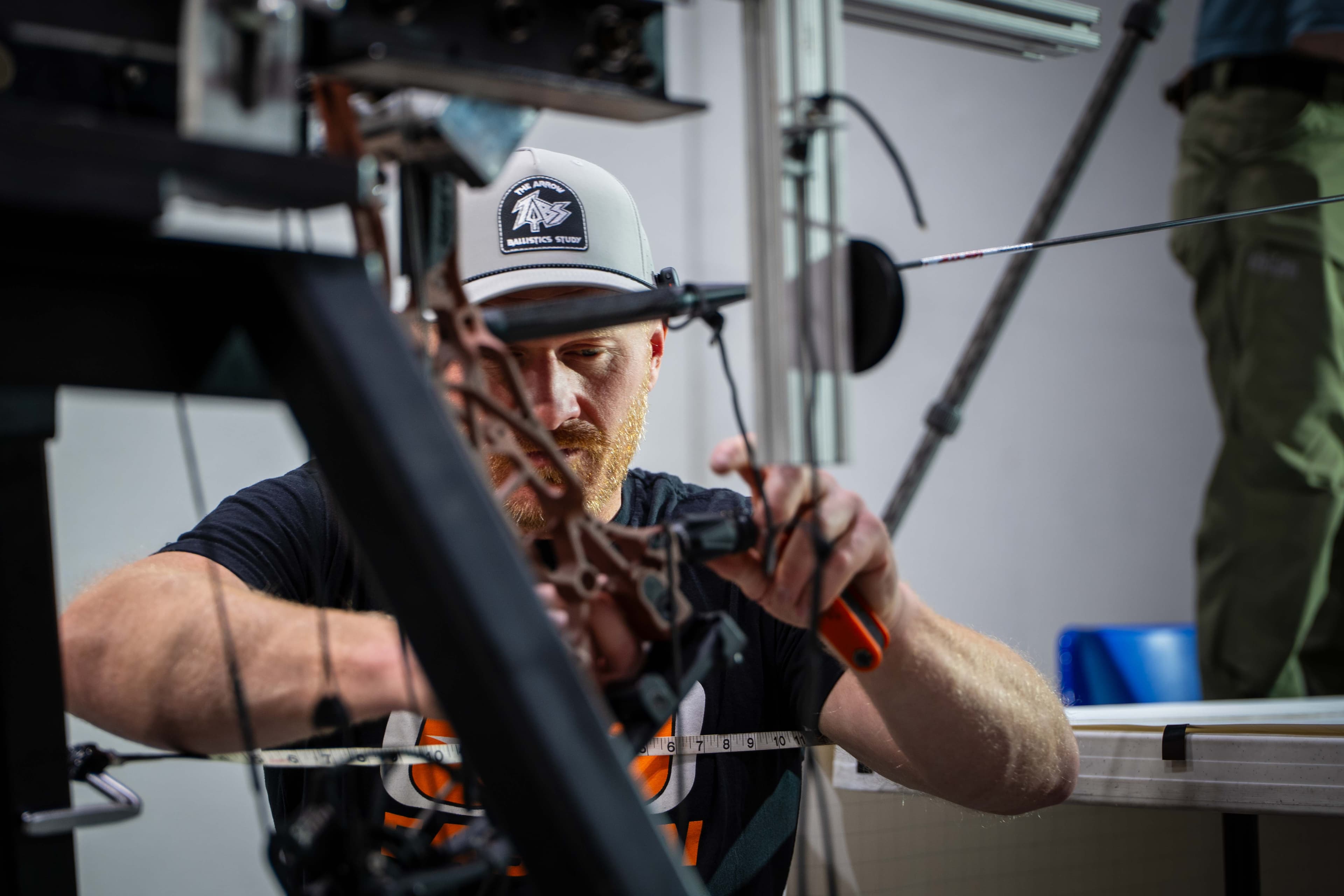James working on the bow at the test rig